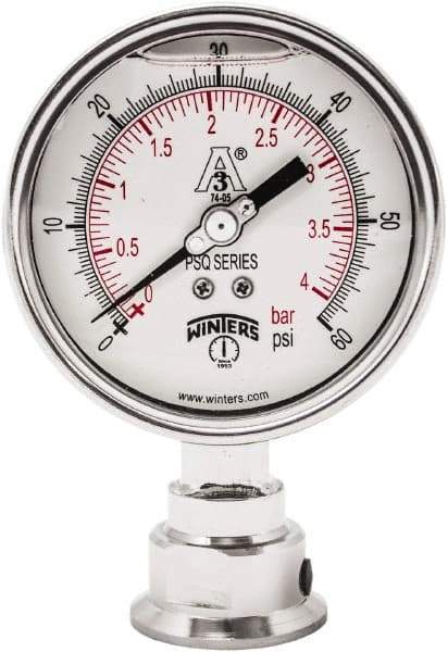 Winters - 4" Dial, 1-1/2 Thread, 0-60 Scale Range, Pressure Gauge - Lower Connection Mount, Accurate to 0.01% of Scale - All Tool & Supply