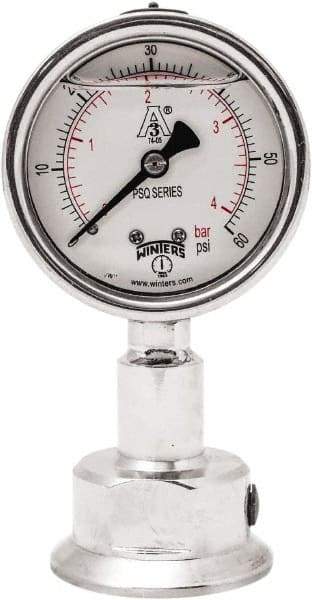 Winters - 2-1/2" Dial, 1-1/2 Thread, 0-60 Scale Range, Pressure Gauge - Lower Connection Mount, Accurate to 1.5% of Scale - All Tool & Supply