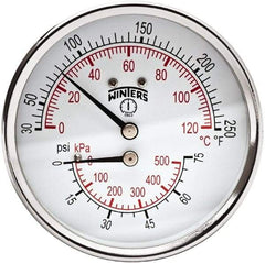 Winters - 3" Dial, 1/2 Thread, 0-75 Scale Range, Pressure Gauge - Center Back Connection Mount, Accurate to 0.03% of Scale - All Tool & Supply