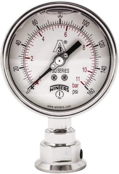 Winters - 4" Dial, 1-1/2 Thread, 0-160 Scale Range, Pressure Gauge - Lower Connection Mount, Accurate to 0.01% of Scale - All Tool & Supply