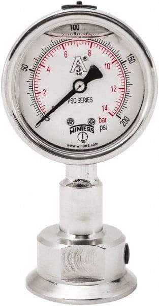 Winters - 2-1/2" Dial, 1-1/2 Thread, 0-200 Scale Range, Pressure Gauge - Lower Connection Mount, Accurate to 1.5% of Scale - All Tool & Supply