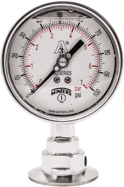 Winters - 4" Dial, 2 Thread, 0-100 Scale Range, Pressure Gauge - Lower Connection Mount, Accurate to 0.01% of Scale - All Tool & Supply