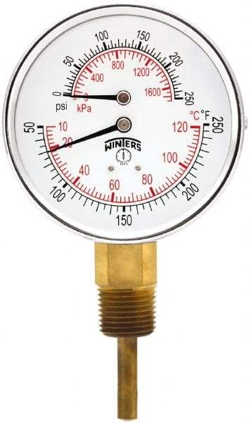 Winters - 3" Dial, 1/2 Thread, 0-250 Scale Range, Pressure Gauge - Lower Connection Mount, Accurate to 0.03% of Scale - All Tool & Supply