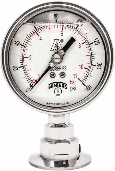 Winters - 4" Dial, 2 Thread, 0-160 Scale Range, Pressure Gauge - Lower Connection Mount, Accurate to 0.01% of Scale - All Tool & Supply