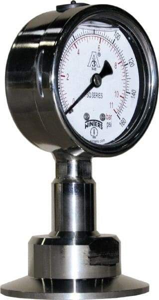 Winters - 2-1/2" Dial, 2 Thread, 0-160 Scale Range, Pressure Gauge - Lower Connection Mount, Accurate to 1.5% of Scale - All Tool & Supply