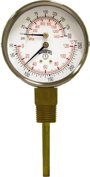 Winters - 3" Dial, 1/2 Thread, 0-200 Scale Range, Pressure Gauge - Lower Connection Mount, Accurate to 0.03% of Scale - All Tool & Supply