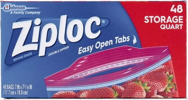 Ziploc - 48 Piece, 1 Quart Capacity, 9.6 Inch Wide x 8-1/2 Inch High, Ziploc Storage Bag - 9 Pack, 1.75 mil Thick, Plastic - All Tool & Supply