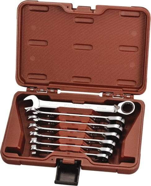 Paramount - 7 Piece, 10mm to 18mm, 12 Point Reversible Ratcheting Combination Wrench Set - Metric Measurement Standard, Full Polish Chrome Finish, Comes in Blow Molded Case - All Tool & Supply