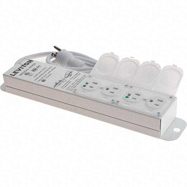 Leviton - 4 Outlets, 125 VAC15 Amps, 7' Cord, Standard Power Outlet Strip - Wall/Surface Mount, 5-20 NEMA Configuration, 1' Strip, UL 60601-1 - All Tool & Supply