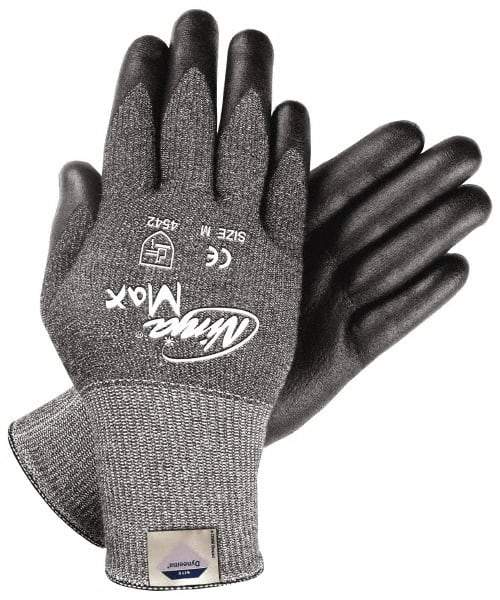 MCR Safety - Size S (7), ANSI Cut Lvl 3, Nitrile Coated Dyneema Cut Resistant Gloves - 9" Long, Palm & Fingertips Coated, Knit Wrist, Gray/Black, Paired - All Tool & Supply