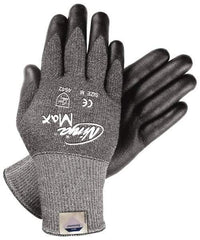 MCR Safety - Size S (7), ANSI Cut Lvl 3, Nitrile Coated Dyneema Cut Resistant Gloves - 9" Long, Palm & Fingertips Coated, Knit Wrist, Gray/Black, Paired - All Tool & Supply