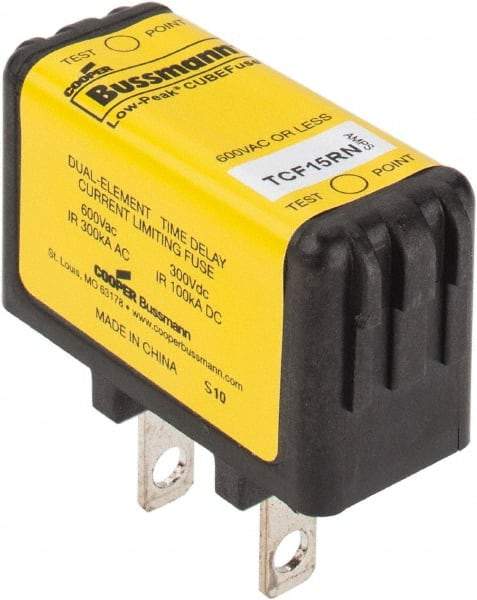 Cooper Bussmann - 300 VDC & 600 VAC, 15 Amp, Time Delay General Purpose Fuse - Plug-in Mount, 47.75mm OAL, 100 at DC, 200 (CSA RMS), 300 (UL RMS) kA Rating - All Tool & Supply