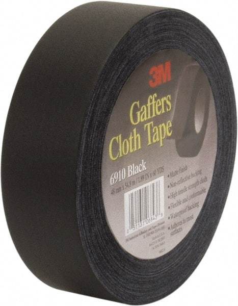 3M - 48mm x 54.8m Black Gaffers Tape - 12 mil, Rubber Adhesive, Vinyl Backing, 45 Lb/ln Tensile Strength, Series 6910 - All Tool & Supply