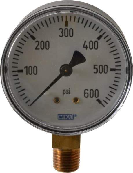 Wika - 2-1/2" Dial, 1/4 Thread, 0-600 Scale Range, Pressure Gauge - Lower Connection Mount, Accurate to 3-2-3% of Scale - All Tool & Supply