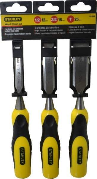 Stanley - 3 Piece Wood Chisel Set - 9" OAL, Bi-Material, Sizes Included 1/2 to 1" - All Tool & Supply