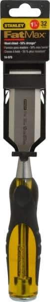 Stanley - 9" OAL x 1-1/4" Blade Width Wood Chisel - 1-1/4" Tip, Acetate & Rubber Grip Handle - All Tool & Supply