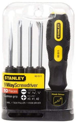 Stanley - 9 Piece Phillips & Slotted Screwdriver Set - Blade Sizes: Width 3/16, 1/4 & 1/8, Bit Sizes: Philips #0 to #2 - All Tool & Supply