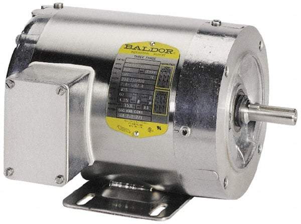 Baldor - 1 hp, TENV Enclosure, 1,725 RPM, 208-230/460 Volt, 60/50 Hz, Three Phase Energy Efficient Motor - Size 56C Frame, C-Face/Base Mount, 1 Speed, Ball Bearings, 1.60 Full Load Amps, F Class Insulation - All Tool & Supply