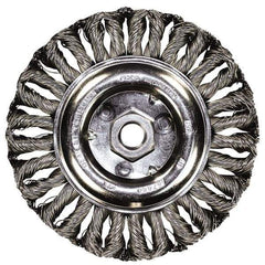 PFERD - 4" OD, 5/8-11 Arbor Hole, Knotted Stainless Steel Wheel Brush - 3/8" Face Width, 3/4" Trim Length, 0.02" Filament Diam, 15,000 RPM - All Tool & Supply