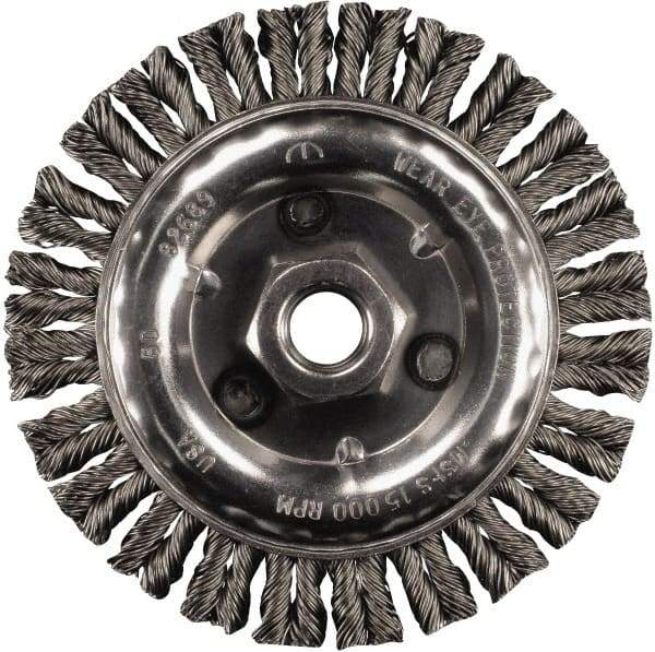 PFERD - 6" OD, 5/8-11 Arbor Hole, Knotted Stainless Steel Wheel Brush - 3/16" Face Width, 1-1/2" Trim Length, 0.02" Filament Diam, 12,500 RPM - All Tool & Supply