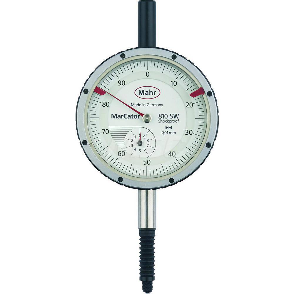 Mahr - Dial Drop Indicators; Maximum Measurement (Inch): 0.4 ; Maximum Measurement (mm): 10 ; Dial Graduation (mm): 0.0100 ; Dial Graduation (Decimal Inch): 0.000500 ; Dial Reading: 0-100 ; Dial Diameter (mm): 61.00 - Exact Industrial Supply