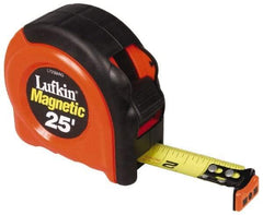 Lufkin - 25' x 1" Yellow Blade Tape Measure - 1/16" Graduation, A5 Graduation Style, Orange/Black Case - All Tool & Supply