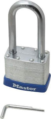 Master Lock - 2" Body Width, 2-1/4" Shackle Clearance, Laminated Steel Zinc Coating Combination Lock - 5/16" Shackle Diam, 15/16" Shackle Width - All Tool & Supply