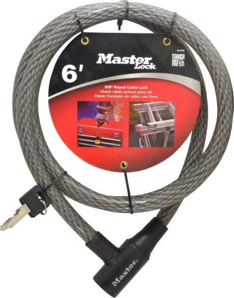 Master Lock - 6' Long Heavy Duty Cable Lock - 5/8" Diam, Keyed Different - All Tool & Supply