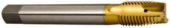 OSG - M20x2.50 Metric Coarse, 3 Flute, TiN Finish, Vanadium High Speed Steel Spiral Point Tap - Plug Chamfer, Right Hand Thread, 140mm OAL, 2" Thread Length, 0.652" Shank Diam, 6H Class of Fit - Exact Industrial Supply