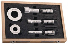 Fowler - 8 Piece, 3/8 to 3/4", Carbide, Hole Mechanical Inside Micrometer Set - 0.005mm Graduation, Ratchet Stop Thimble, Includes (2) Setting Rings, (3) Handles & (3) Heads - All Tool & Supply