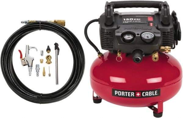 Porter-Cable - 0.8 hp, 2.6 CFM Hand Carry Pancake Compressor - 6 Gallon Tank, 10 Amp, 150 Max psi, 120V - All Tool & Supply