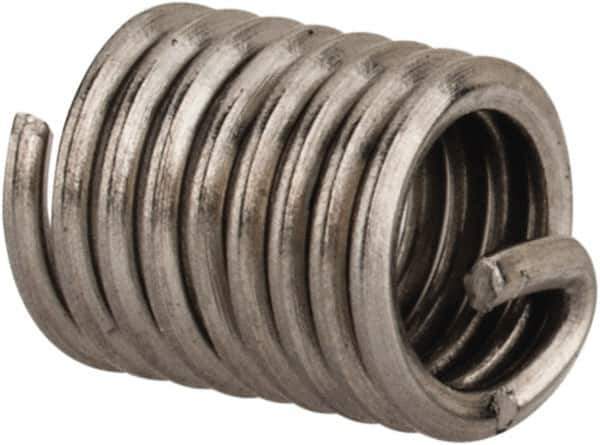 Recoil - 100 Inserts, #8-32 UNC, 2D, Nitronic 60 Stainless Steel Screw Locking Insert - 8-3/8 Free Coils, 0.328 Inch Overall Length, 0.205 to 0.22 Inch Outside Diameter, with Tang - Exact Industrial Supply