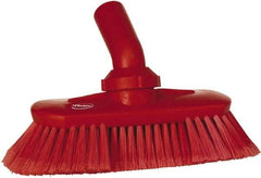 Vikan - 1-1/2" Bristle Length, Polyester Wash Brush - 7-3/4" Long x 3" Wide Head, 8" OAL, European Threaded Handle, Red, Polypropylene Block, Flagged - All Tool & Supply