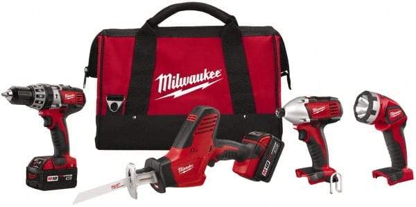 Milwaukee Tool - 18 Volt Cordless Tool Combination Kit - Includes 1/2" Hammer Drill, 1/4" Hex Impact Driver & One-Handed Hackzall Reciprocating Saw, Lithium-Ion Battery Included - All Tool & Supply