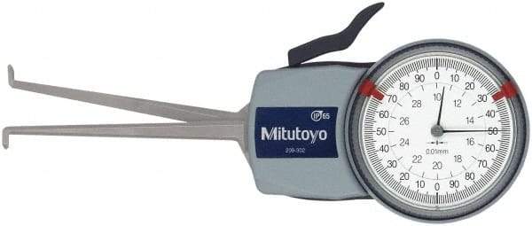 Mitutoyo - 10 to 30mm Inside Dial Caliper Gage - 0.01mm Graduation, 0.03mm Accuracy, 85mm Leg Length, 5.2mm Deep x 1.2mm Wide Groove, Ball Contact Points - All Tool & Supply