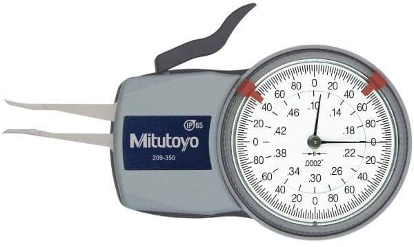 Mitutoyo - 0.1 to 1/2" Inside Dial Caliper Gage - 0.0002" Graduation, 0.0008" Accuracy, 0.47" Leg Length, 0.027" Deep x 0.023" Wide Groove, Chisel Contact Points - All Tool & Supply