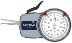 Mitutoyo - 0.2 to 0.6" Inside Dial Caliper Gage - 0.0002" Graduation, 0.0008" Accuracy, 1.37" Leg Length, 0.09" Deep x 0.032" Wide Groove, Ball Contact Points - All Tool & Supply