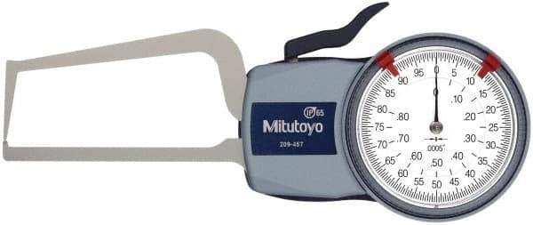 Mitutoyo - 0.8 Inch Max Measurement, 0.0005 Inch Graduation, Outside Dial Caliper Gage - 3.2 Inch Leg Length, 0.0015 Inch Accuracy - All Tool & Supply