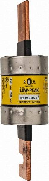 Cooper Bussmann - 250 VAC/VDC, 400 Amp, Time Delay General Purpose Fuse - Bolt-on Mount, 8-5/8" OAL, 100 at DC, 300 at AC (RMS) kA Rating, 2-3/8" Diam - All Tool & Supply