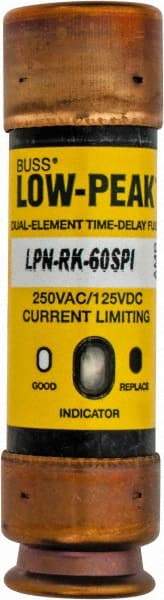 Cooper Bussmann - 125 VDC, 250 VAC, 60 Amp, Time Delay General Purpose Fuse - Fuse Holder Mount, 76.2mm OAL, 100 at DC, 300 at AC (RMS) kA Rating, 13/16" Diam - All Tool & Supply