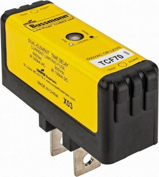 Cooper Bussmann - 300 VDC, 600 VAC, 70 Amp, Time Delay General Purpose Fuse - Plug-in Mount, 76.45mm OAL, 100 at DC, 200 (CSA RMS), 300 (UL RMS) kA Rating - All Tool & Supply