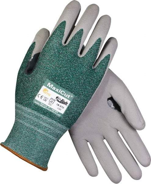 ATG - Size M, ANSI Cut Lvl A2, Cut Resistant Gloves - Palm & Fingers Coated, Gray/Green - All Tool & Supply