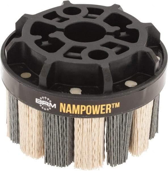 Brush Research Mfg. - 4" 180 Grit Ceramic/Silicon Carbide Tapered Disc Brush - Medium Fine Grade, CNC Adapter Connector, 1.38" Trim Length, 7/8" Arbor Hole - All Tool & Supply