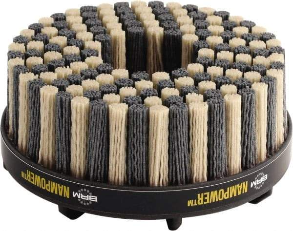 Brush Research Mfg. - 5" 180 Grit Ceramic/Silicon Carbide Tapered Disc Brush - Medium Fine Grade, CNC Adapter Connector, 0.71" Trim Length, 7/8" Arbor Hole - All Tool & Supply