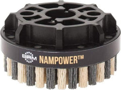 Brush Research Mfg. - 4" 180 Grit Ceramic/Silicon Carbide Tapered Disc Brush - Medium Fine Grade, CNC Adapter Connector, 0.71" Trim Length, 7/8" Arbor Hole - All Tool & Supply