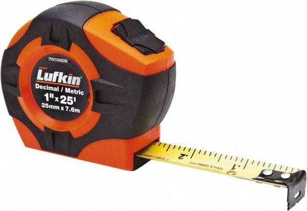 Lufkin - 26' x 1" Yellow Blade Tape Measure - 1/10 & 1/100' Graduation, A29 Graduation Style, High-Visibility Orange Case - All Tool & Supply