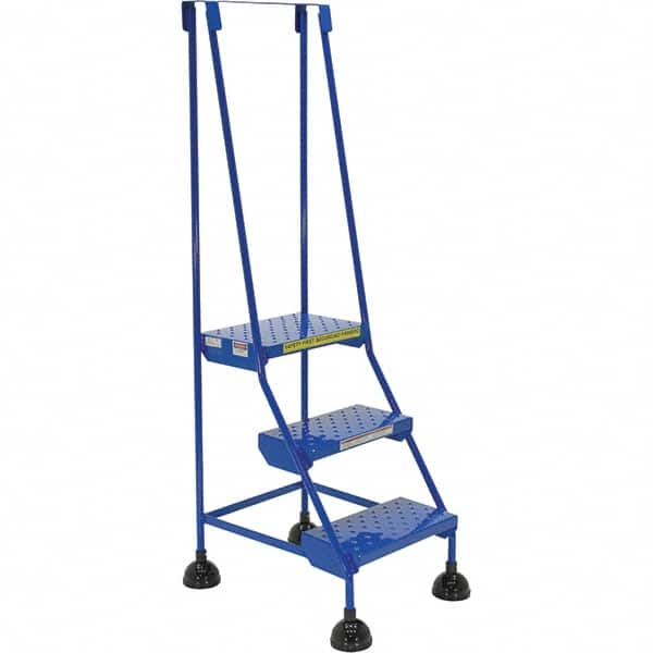 3-Step Ladder: Steel, Type IA Commercial Spring Loaded Ladder, 21-1/8″ Base Width x 28-11/16″ Base Depth, Perforated Tread