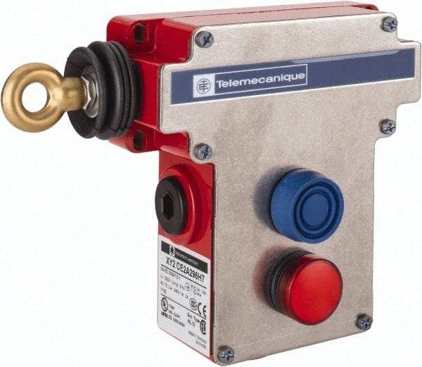 Telemecanique Sensors - 10 Amp, 2NO/2NC Configuration, Rope Operated Limit Switch - Pushbutton Reset, Rope Pull, Pilot Light Indicator, 300 VAC - All Tool & Supply