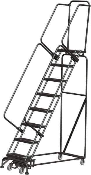 Ballymore - 113" 8 Step Rolling Warehouse Ladder - Lock Step Rolling Safety Ladder, 450 Lb Capacity, 80" Platform Height, 24" Base Width x 61" Base Depth, Perforated Tread - All Tool & Supply