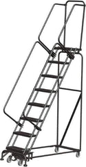 Ballymore - 113" 8 Step Rolling Warehouse Ladder - Lock Step Rolling Safety Ladder, 450 Lb Capacity, 80" Platform Height, 24" Base Width x 61" Base Depth, Perforated Tread - All Tool & Supply